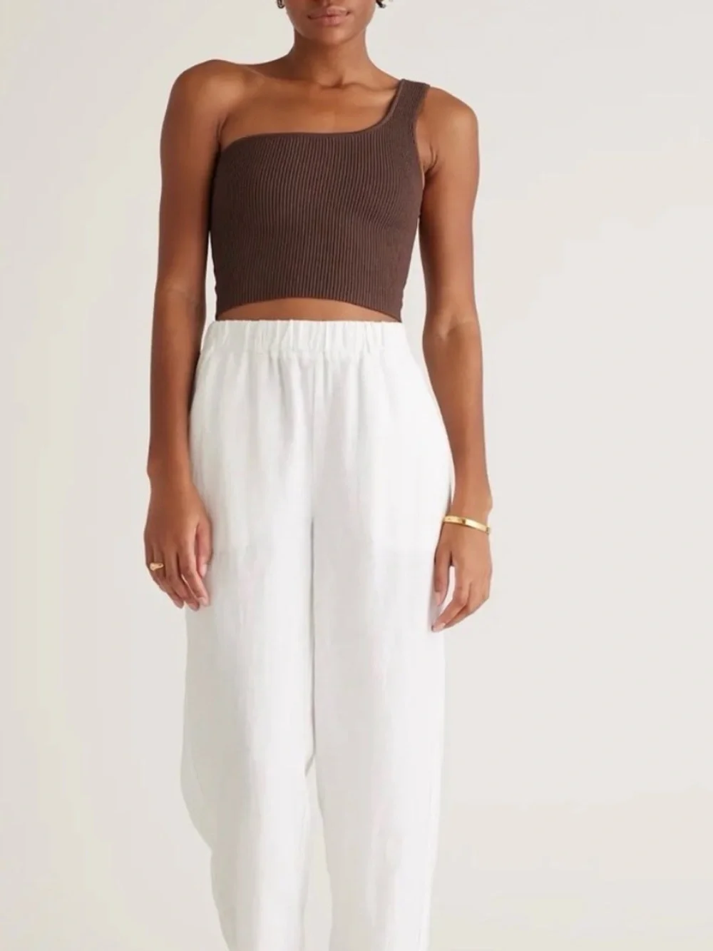 Quince White Wide-Leg Elastic-Waist Linen Pants - Picture 1 of 5